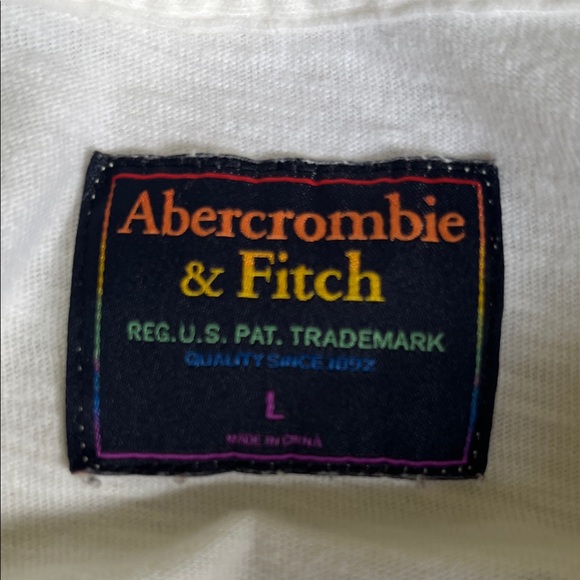 Abercrombie & Fitch White Tee with Rainbow Stripe Size L - Picture 2 of 2